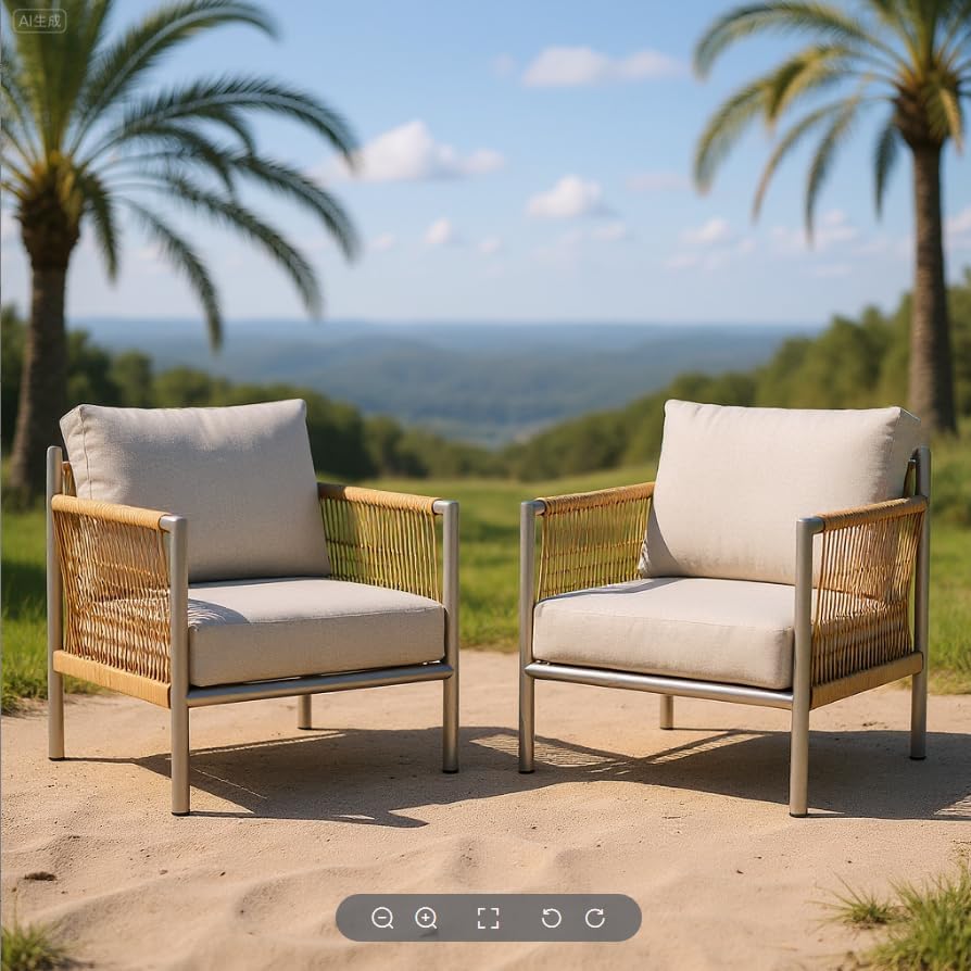 ZANDOR Aluminum Outdoor Patio Furniture 2 Pcs Armchair, All-Weather Metal Modern Outside Furniture with Washable Thick Cushion, HDPE Woven Rope Rattan Bistro Sofa Chair, Garden/Backyard/Porch, Silver