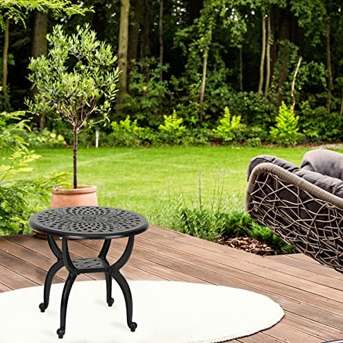 YKSY&YKSY Jardin DE Centennial Cast Aluminum Side/End Table, Anti-Rust Coffee Bistro Table for Outdoor, Patio, Indoor, Garden, Porch, Balcony (Round Black) 1