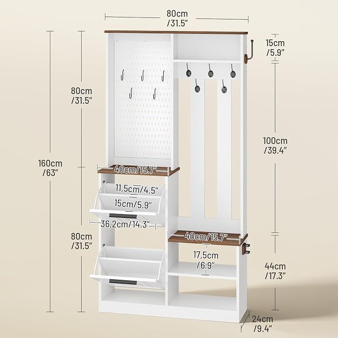 Hall Tree with 2 Flip-Down Shoe Cabinet for Entryway