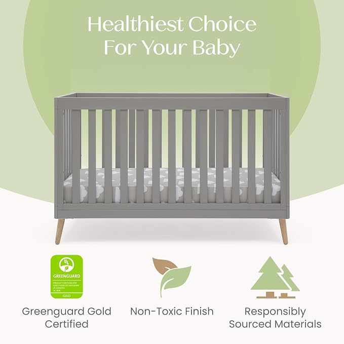 Delta Children Essex 4-in-1 Baby Crib & Mattress, Grey/Natural