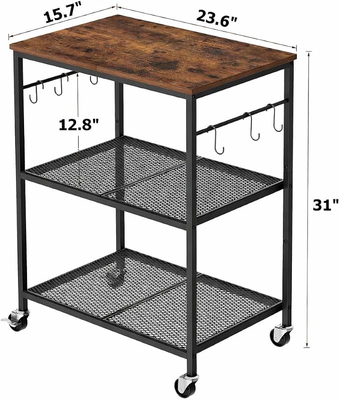 Homleke 3-Tier Rolling Kitchen Microwave Cart, Utility Cart