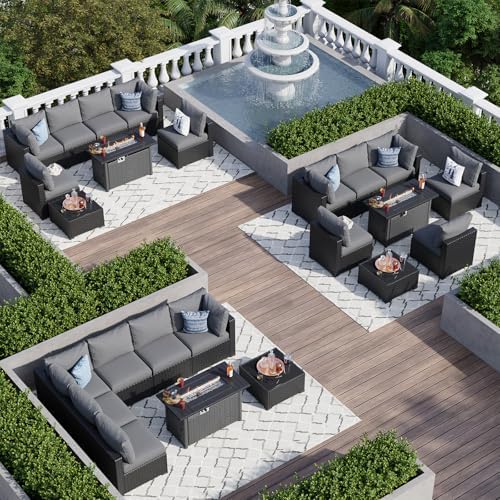 Aoxun 10 Piece Patio Furniture Set Wicker Rattan Patio Sectional Sofa Set Outdoor Seating Furniture with Thickened Cushion, Grey