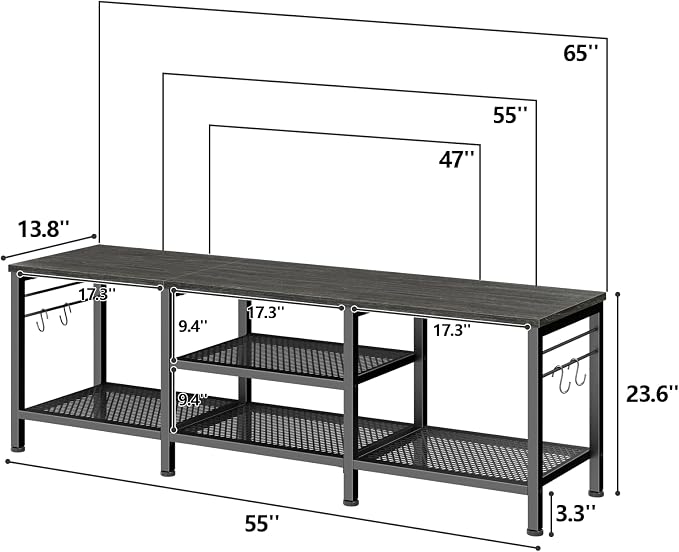 Furologee 55 Inch TV Stand, Entertainment Center with Shelves, Black Oak