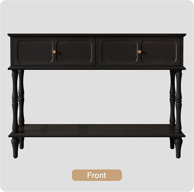 ARTPOWER 47" Mid-Century Console Table, 2 Drawers and Open Shelf, Black