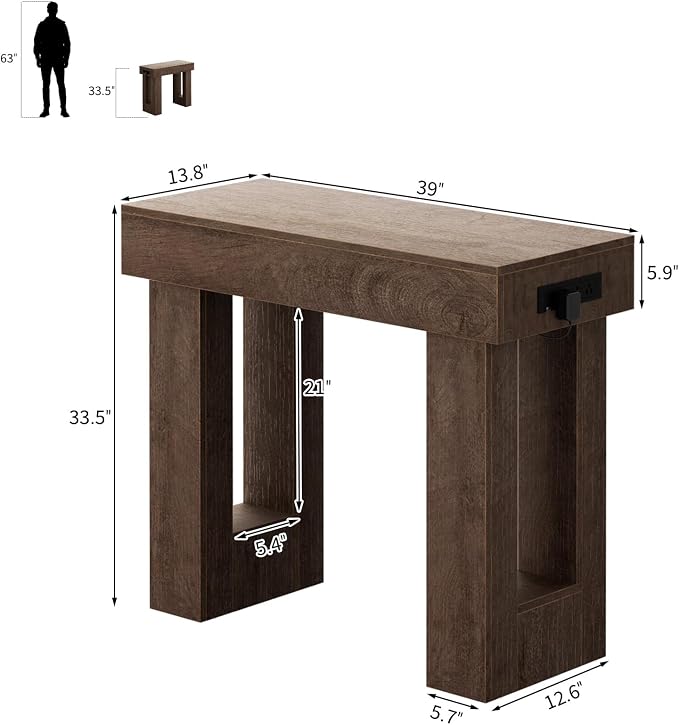 Unikito 39" Entry Table with Sensor Light and Power Outlets, Rustic Oak