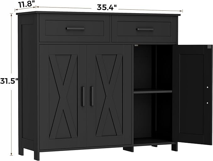 Homhedy Coffee Bar Storage Cabinet with Drawers, Kitchen Buffet Cabinet