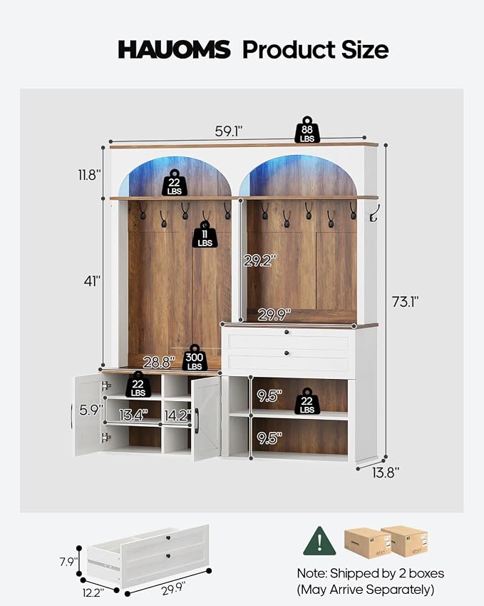 HAUOMS Hall Tree with Bench and Shoe Storage (59.1")