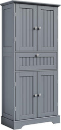 ChooChoo 51" H Bathroom Floor Cabinet with Drawers and Adjustable Shelves | Bathroom Storage Cabinet, Freestanding Kitchen Pantry Cupboard with 4 Doors for Living Room, Grey