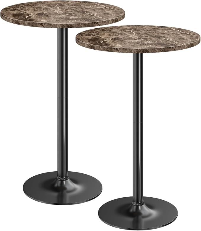 Furmax Bistro Pub Table Round Bar Height Cocktail Table for Home Bar, Round Bar Tables for Party, Dining Room, Living Room and Wedding, Metal Base MDF Top, 40.6 Inch Height (2, Faux Marble)
