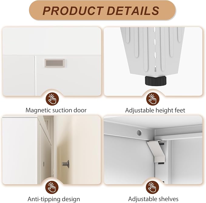 61" White Metal Storage Cabinet with 2 Doors and 3 Adjustable Shelves,Steel Garage Tool Cabinet, File Cabinet,Kitchen Pantry Cabinet for Home,Office,Garage,School,Warehouse