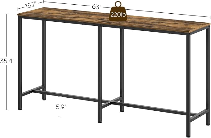 YATINEY 63" Long Bar Table, Counter Bar Height Table, High Top Table, Rectangular Bar Pub, for Kitchen, Living Room, Dining Room, Entryway, Rustic Brown and Black BT06BR