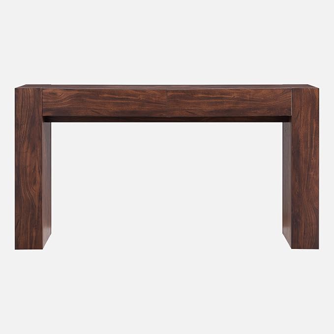 OKD 63" Console Table with Drawers, Thick Block Entryway Table, Walnut