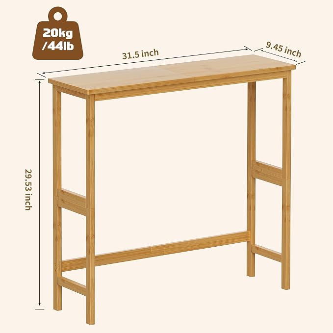VASMIA Console Table, Small Entryway Table, Narrow Bamboo Sofa Table, for Entryway, Living Room, Foyer, Natural