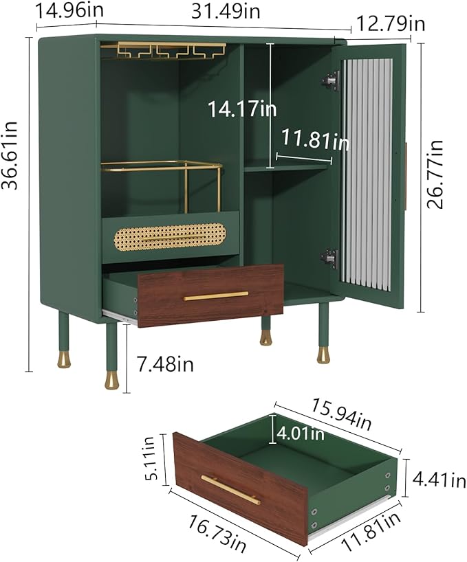 ARTPOWER Modern Coffee Bar Cabinet with Pull-Out Wine Storage, Green