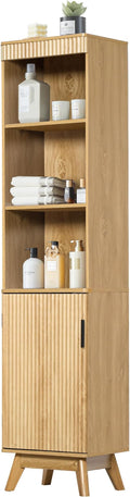 Bifins Natural 68" Tall Bathroom Storage Cabinet,15.7" Width | Narrow,Fluted Door,Adjustable Shelf,5 Tier,Next to Toilet,Next to TV Stand,Laundry Storage,Space Saving,Tower Storage