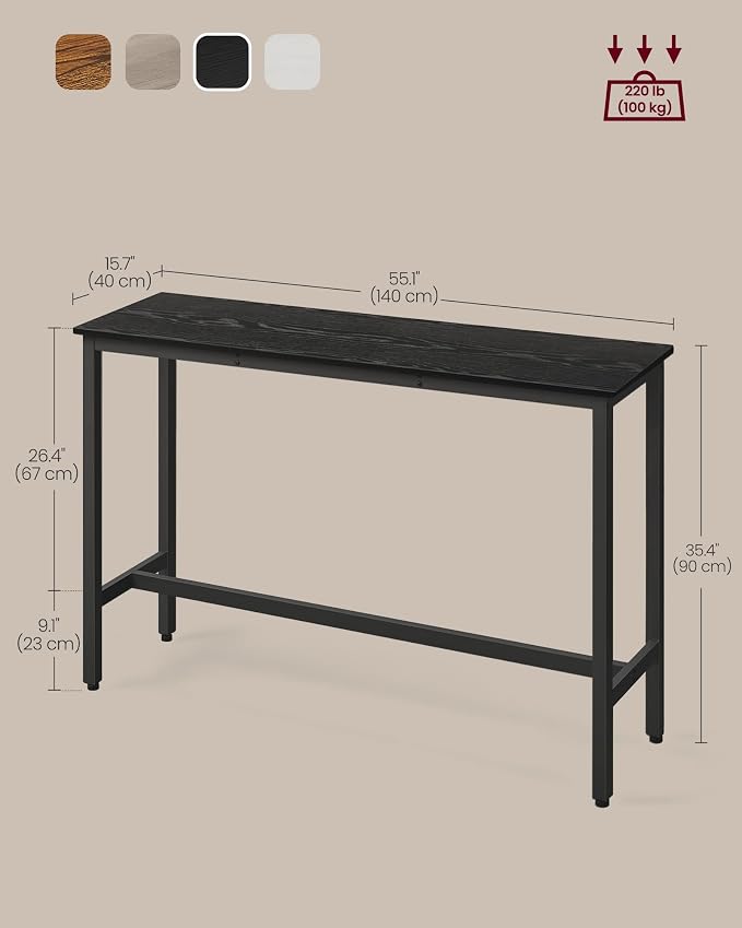 VASAGLE Bar Table, Narrow Long, High Top Pub Table, Steel Frame
