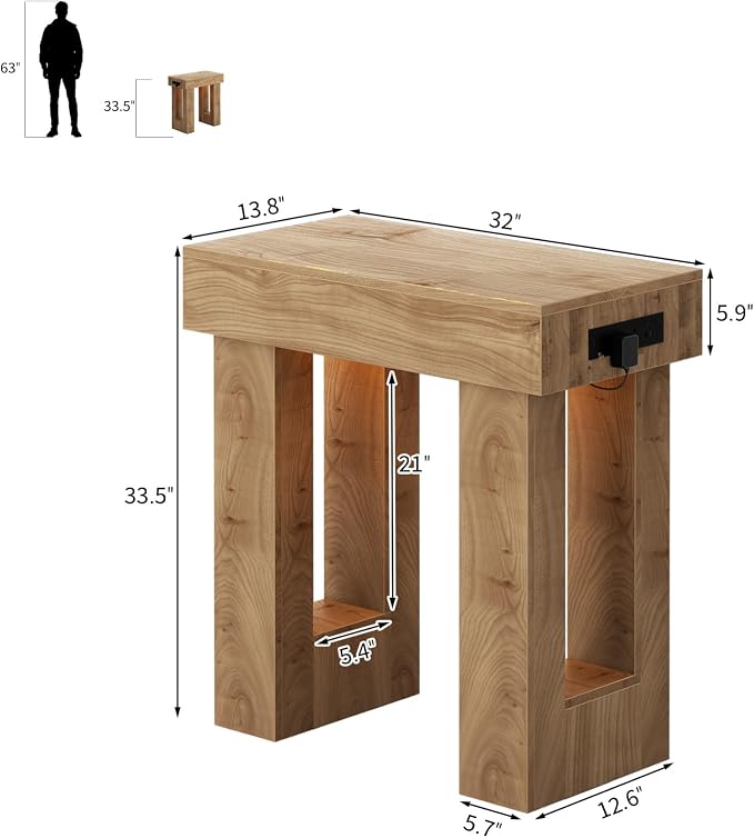 Unikito 32" Entry Table with Sensor Light and Power Outlets, Natural Oak