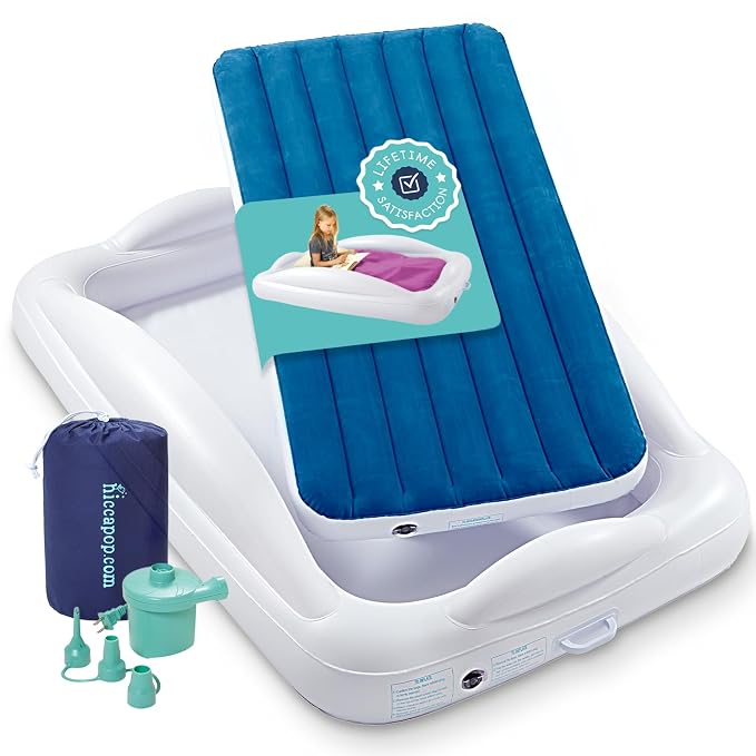 Hiccapop Inflatable Toddler Bed with Safety Bumpers, Kids Travel Bed, Navy