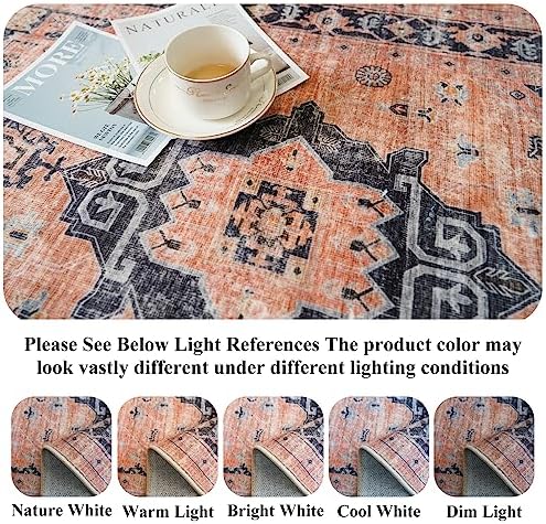 Hallway Washable Runner Rug - 2'6x14 Kitchen Rugs Entryway Rug Runner Vintage Soft Floor Mat Non Slip Indoor Farmhouse Carpet for Bathroom Living Room Bedroom (2'6''x14', Orange)