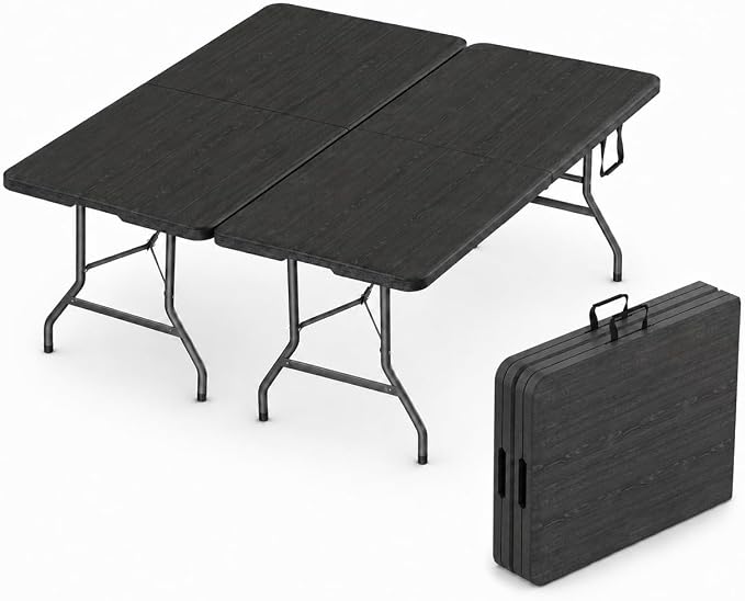 2 PACK of 6 Feet Foldable Table with Built in Handle & Steel Legs | 6FT Heavy Duty Folding Portable | Perfect for Party, Dining, Wedding, Events, Picnic Indoor Outdoor Camping Utility Folding - 6 Foot