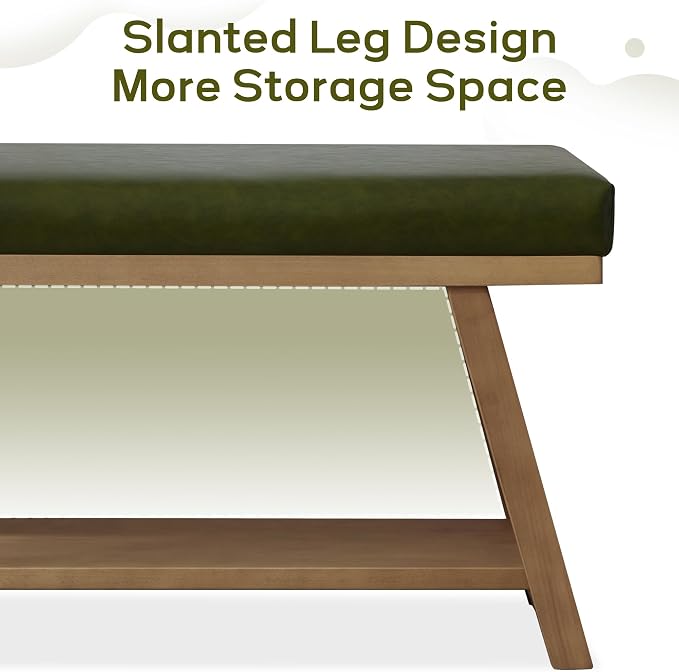 45" Entryway Bench Upholstered Storage Bench for Bedroom(PU-Green)
