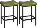 HOOBRO Bar Stools, Set of 2 Bar Chairs, Counter Height Stools, Saddle Barstools with Curved Surface, 24.8 Inches, 2.4" Thick Upholstery, for Kitchen, Dining Room, Cafe Forest Green and Black JB10BY01