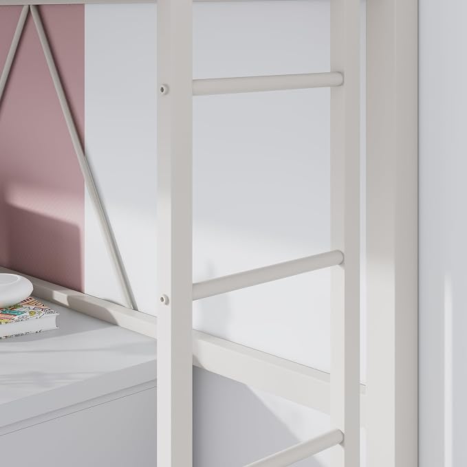 SHA CERLIN Loft Bed Twin Size with Ladder and Guardrail,White