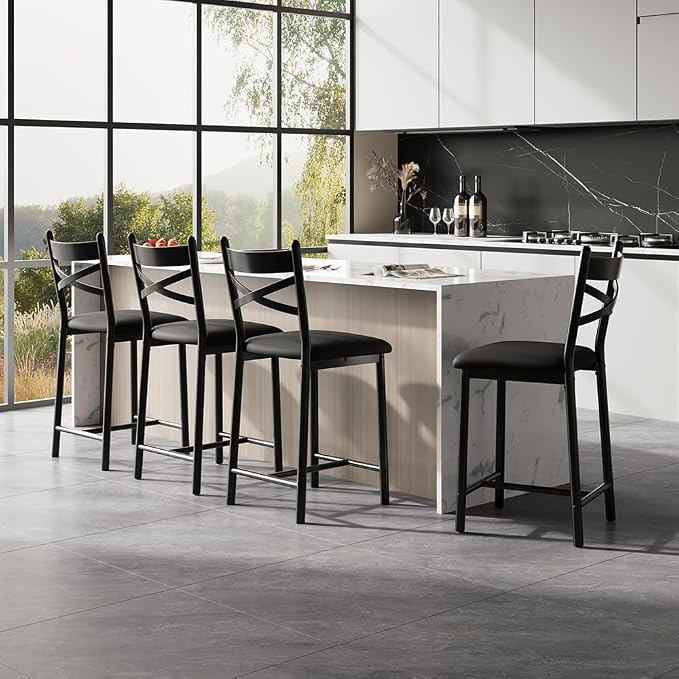 Garvee 26'' Bar Stools Set of 4, Counter Stools with Back & Thick Cushion