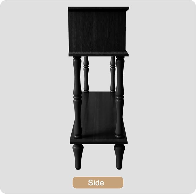 ARTPOWER 47" Mid-Century Console Table, 2 Drawers and Open Shelf, Black