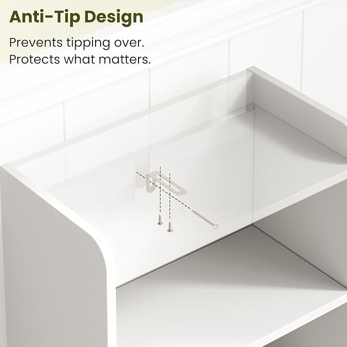 Small Bathroom Storage Cabinet with 2 Doors & Shelf, Line White | Narrow Storage Organizer, Toilet Paper Floor Cabinets Freestanding, for Small Spaces, Laundry Room, 7.8" D x 14.6" W x 31" H