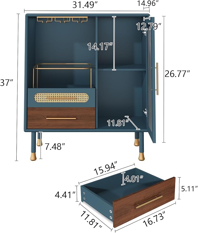 ARTPOWER Modern Coffee Bar Cabinet with Pull-Out Wine Storage, Blue
