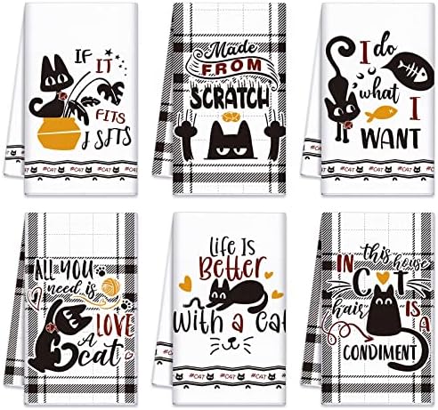 Redbaker 6 Pcs Black Cat Theme Kitchen Towels Funny Dish Towel