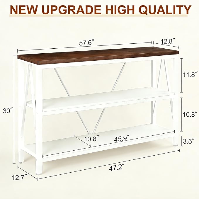 Entryway Console Table, 3 Tier Entry Table with Open Shelves, White, 47 IN