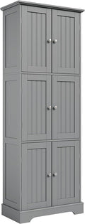 ChooChoo 63.2" Tall Bathroom Storage Cabinet with 6 Doors | Freestanding Floor Cabinet, Adjustable Shelves, Pantry Cabinet for Bathroom, Kitchen, Laundry Room, Grey