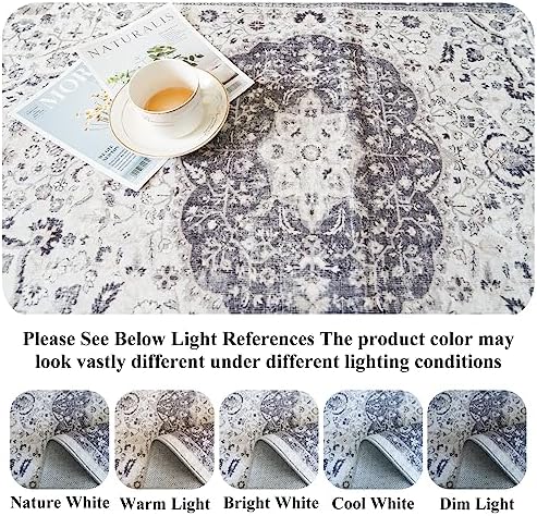 Hallway 2x6 Washable Runner Rug: Oriental Stain Resistant Kitchen Entryway Rugs Farmhouse Ultra Soft Bathroom Bedroom Print Floor Mat Thin Non Slip Indoor Carpet for Living Room Laudry (2 X 6, Grey)