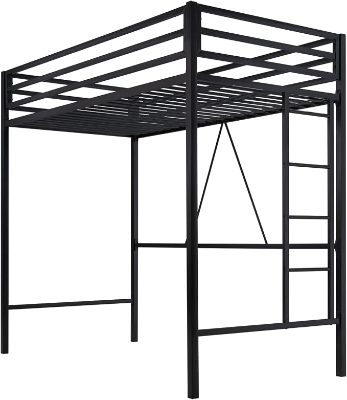 SHA CERLIN Loft Bed Twin Size with Ladder and Guardrail,Black