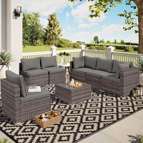 SAND MINE Waterproof Outdoor Rug 8x10 ft, Plastic Reversible Rug, Modern Area Rug, Large Floor Mat for Outdoors, RV, Patio, Backyard, Deck, Picnic, Beach, Camping, Black & Beige