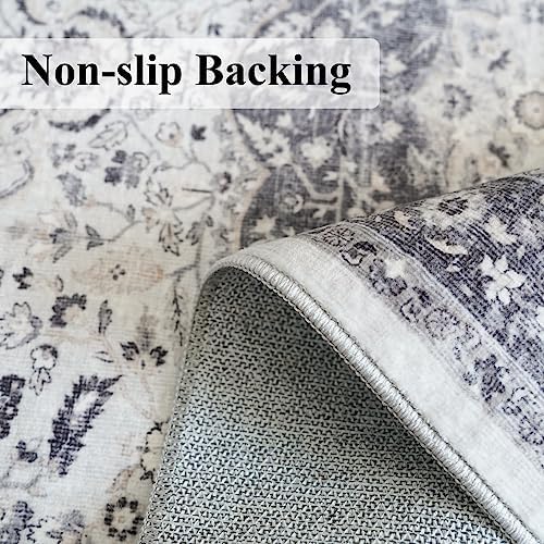 Hallway 2x6 Washable Runner Rug: Oriental Stain Resistant Kitchen Entryway Rugs Farmhouse Ultra Soft Bathroom Bedroom Print Floor Mat Thin Non Slip Indoor Carpet for Living Room Laudry (2 X 6, Grey)
