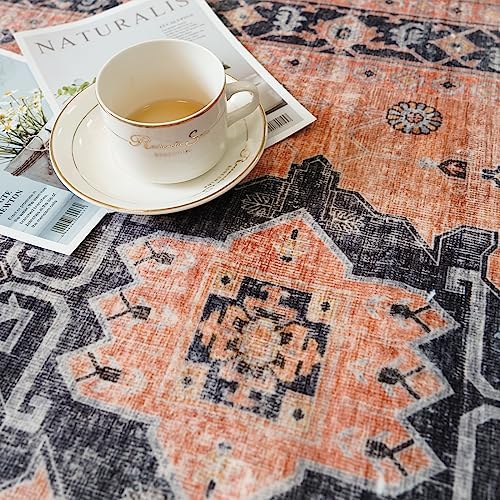 Hallway Washable Runner Rug - 2'6x14 Kitchen Rugs Entryway Rug Runner Vintage Soft Floor Mat Non Slip Indoor Farmhouse Carpet for Bathroom Living Room Bedroom (2'6''x14', Orange)