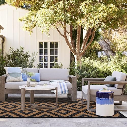 SAND MINE Reversible Mats, Plastic Straw Rug, Modern Area Rug, Large Floor Mat and Rug for Outdoors, RV, Patio, Backyard, Deck, Picnic, Beach, Trailer, Camping, Black & Brown, 2.5' x 8'