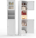 Gizoon 67.1" Tall Bathroom Storage Cabinet with Adjustable Shelves | Narrow Tall Linen Tower with Open Shelves, Two-way Doors, Anti-Tip, for Home, Kitchen, Living Room, White