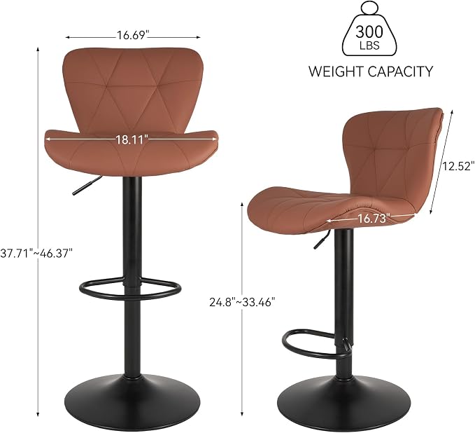Nalupatio Modern Bar Stools Set of 3, Adjustable Faux Leather Upholstered Swivel Bar Stools, Counter Height Bar Chairs with Back for Kitchen Island, Rust