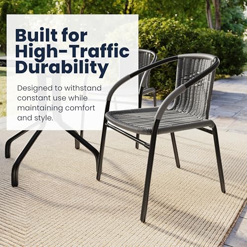 Flash Furniture Lila 2 Pack Gray Rattan Indoor-Outdoor Restaurant Stack Chair
