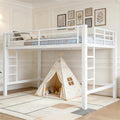 Bellemave Full Size Metal Loft Bed Frame with 2 Ladders, High Guardrail & Sturdy Iron Construction, Space-Saving Adult Loft Bed for Dorms, Safe for Kids, Teens, No Box Spring Needed, White