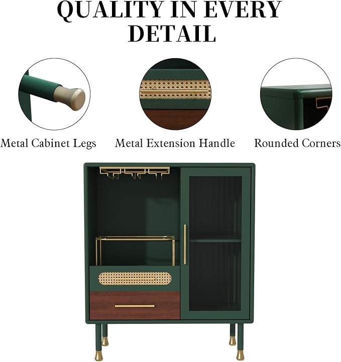 ARTPOWER Modern Coffee Bar Cabinet with Pull-Out Wine Storage, Green