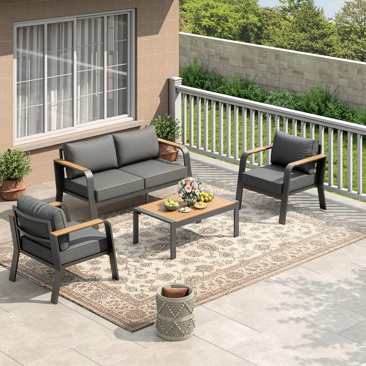 Garvee Aluminum Outdoor Patio Furniture Set with Coffee Table 4 Seats