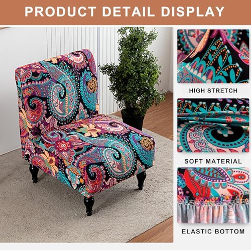 Eco-Ancheng Armless Chair Slipcover Removable Armless Accent Chairs Covers Washable Armless Slipper Chair Slipcover Printed Armless Chair Furniture Protector Covers for Living Dining Room Hotel