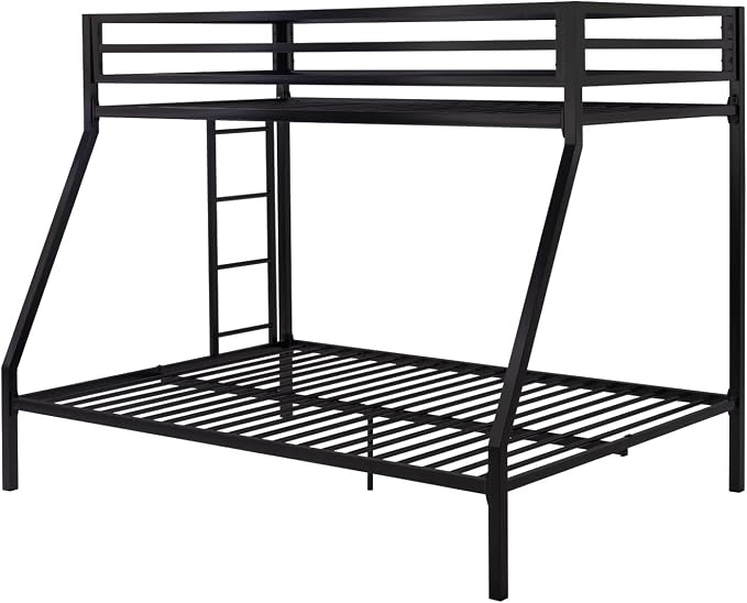 SHA CERLIN Bunk Bed Twin Over Full Size with Ladder and Guardrail,Black