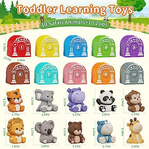 Learning Toy for Toddlers 1 2 3 Year Old, Montessori Educational Counting, Matching & Sorting Sensory Toys, 10 Safari Animals & 10 Zoos, Birthday Easter Gift for Baby Boy Girl Age 12-18 Months