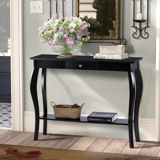 ChooChoo 39" Narrow Entryway Table with Drawer, Black